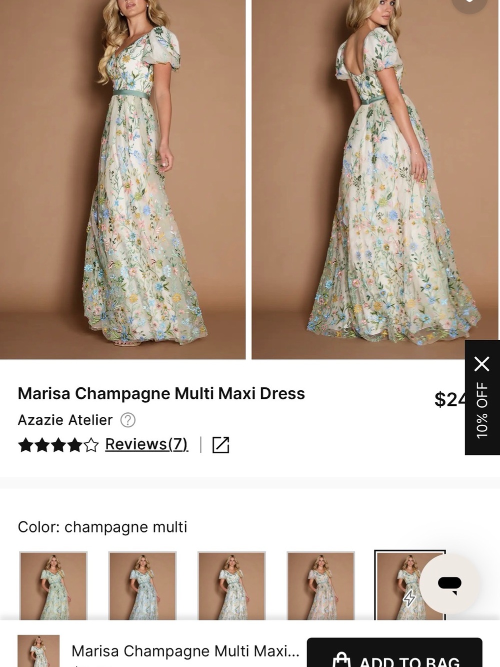 Azazie Marisa Champagne Multi Floral Maxi Dress